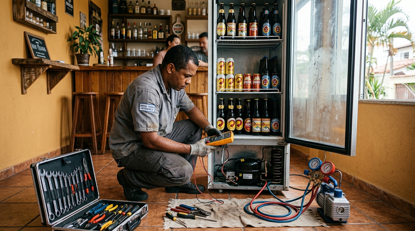 Substituição de termostato de cervejeira em serviço técnico em Cuiabá‑MT
